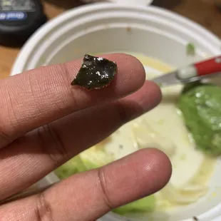 Picked of avocado skin in my salad.