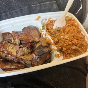 Sliced boneless ribs and pork fried rice, so yummy!!!!
