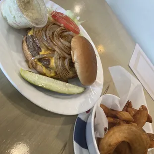 Cheese burger and fries