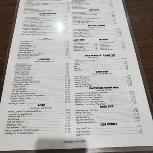 Back of menu