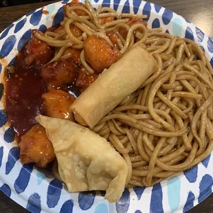 Orange chicken and lo mein.