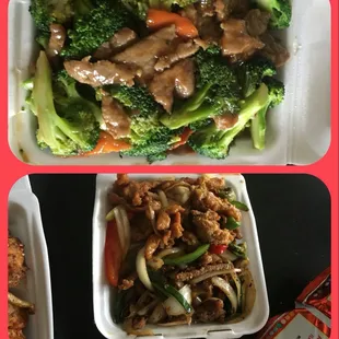 2~~~27~16 beef broccoli is soo good! &amp; peppered beef  and pork w peppers tasty too..