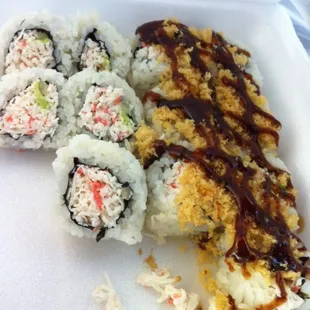 Crunchy roll and California roll