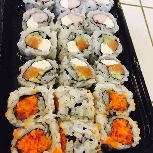 Spicy Tuna (front), Philadelphia (middle), &amp; Kani w/ Cream Cheese (back)