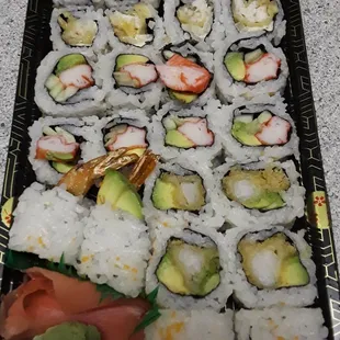a tray of sushi