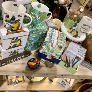 Coffee cups, cocktail napkins as well home decor