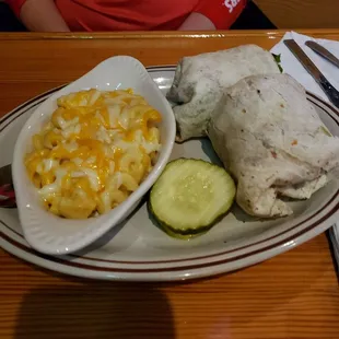 Chicken wrap with mac and cheese