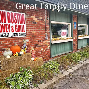 hay bales and pumpkins