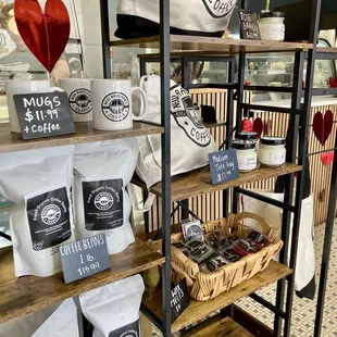 shelves of coffee beans and coffee bags