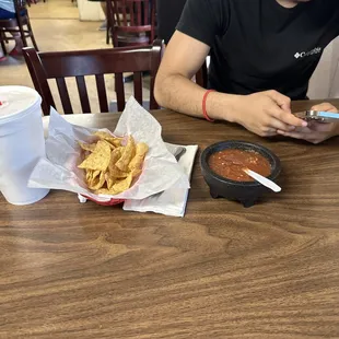 Dinning in, we got some chips and salsa.