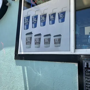 Drink size menu