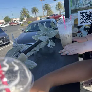 Our coffees and us hanging out