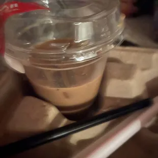 Shot Of Espresso (3x) with vanilla sweetener and splash of milk (too much milk)