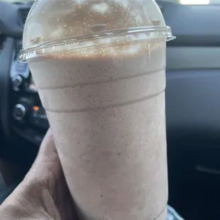 Chocolate, banana and peanut butter protein shake