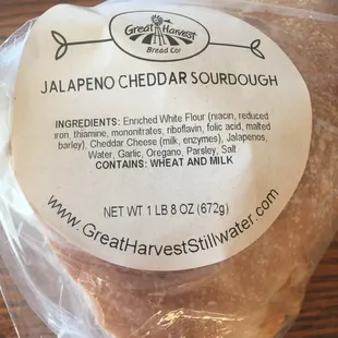 Great Harvest Jalapeño Cheddar Sourdough  So dang tasty-and Spicy if you get a piece of the jalapeño!