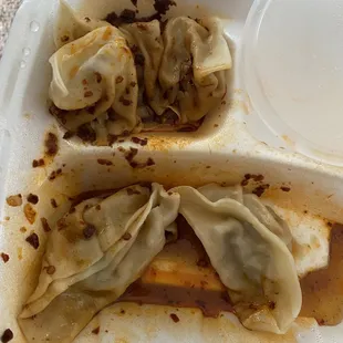 Szechuan Dumplings in hot sesame sauce. So goood!!