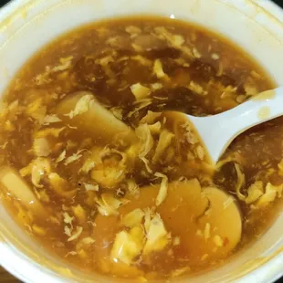 Hot&amp;sour soup.   Good flavor but no tofu and has water chestnuts...