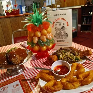a variety of food items on a table