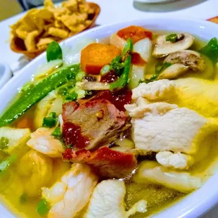 All-time favorite Wonton Deluxe Soup $6.85 a full meal loaded with Shrimp Chicken n Pork Wonton n Veggies too OMG WOWED