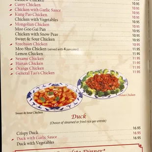 Menu: Chicken &amp; Duck