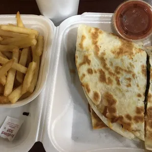 Steak quesadilla and fries