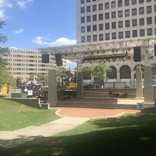 a stage in the middle of the park