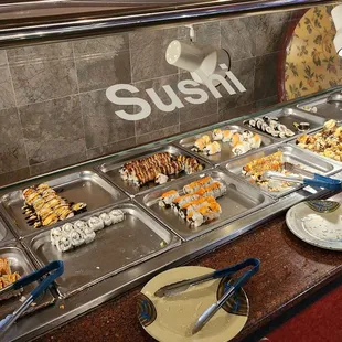 a variety of sushi dishes