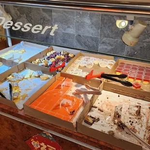 a display of desserts