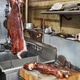 Before... prepping the suckling pig...