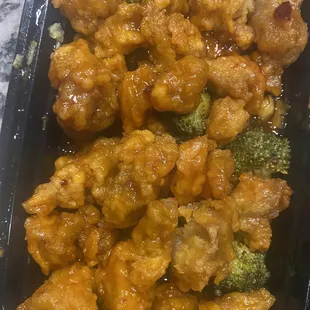 Orange chicken. Flavorful but very chewy