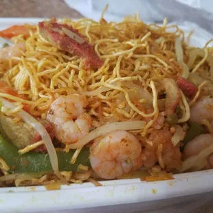 Singapore style pan fried noodles.