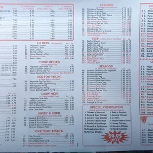 Front of menu