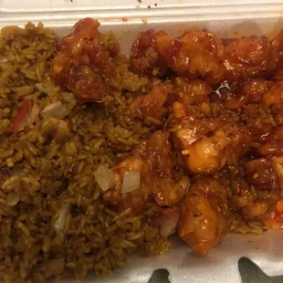 Orange chicken lunch special. Egg roll not pictured.