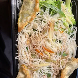 Vegetable chow mei fun and vegetable dumplings!