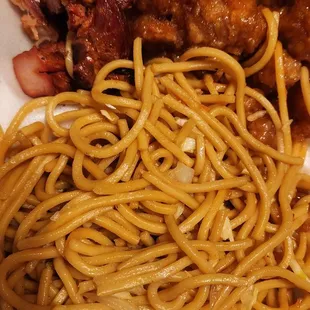 Soggy, overcooked chow mein. Hardly any vegetables.