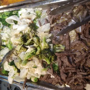Vegetables and beef strips