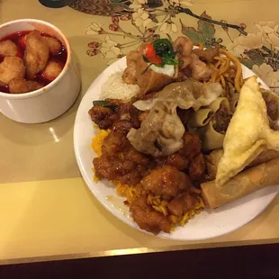 Buffet selections.  Typical/bigger buffet.  Sushi bar and hibachi.  Has some dim sum.
