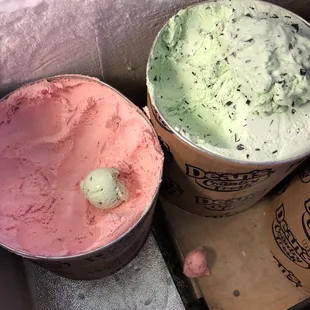 Scoop of mint cho in strawberry