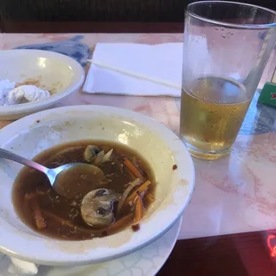 Good hot n sour w Tsing Tao in frosted glass.   Good people