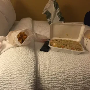 Delivery food was packaged well, and there was a ton of food.