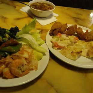 two plates of food on a table