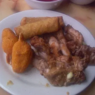 Fried Crab Claws, Egg Rolls and Peanut Butter Chicken (my favorite)