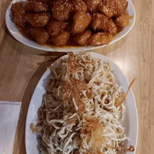 Orange chicken with pan fried noodles..excellent