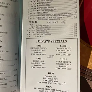 the menu and prices