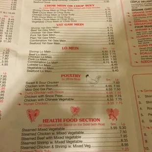 Menu prices