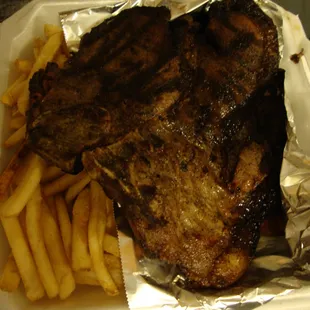 Hubs Take Out order of T-Bone Steak with Fries from New China Chef May 11th 2012