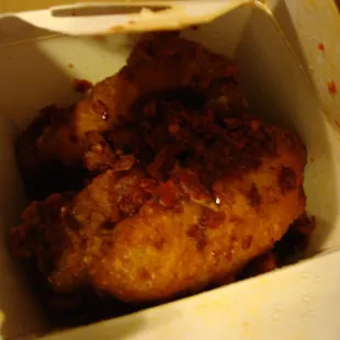 The blurry picture of the Spicy Fried Chicken Wings from New China Chef Take Out May 11th 2012.