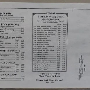 Updated menu prices (2021)