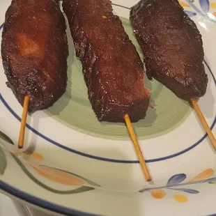 Beef jerky (beef teriyaki sticks) that are tougher to chew than packaged beef jerky.