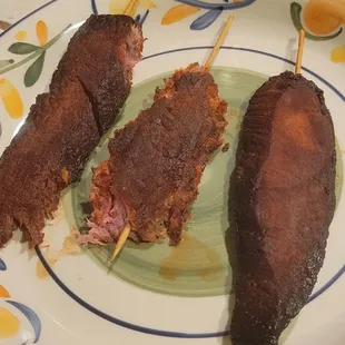 Their beef jerky (teriyaki beef sticks) after 20 minutes of an attempt to bite and chew them.